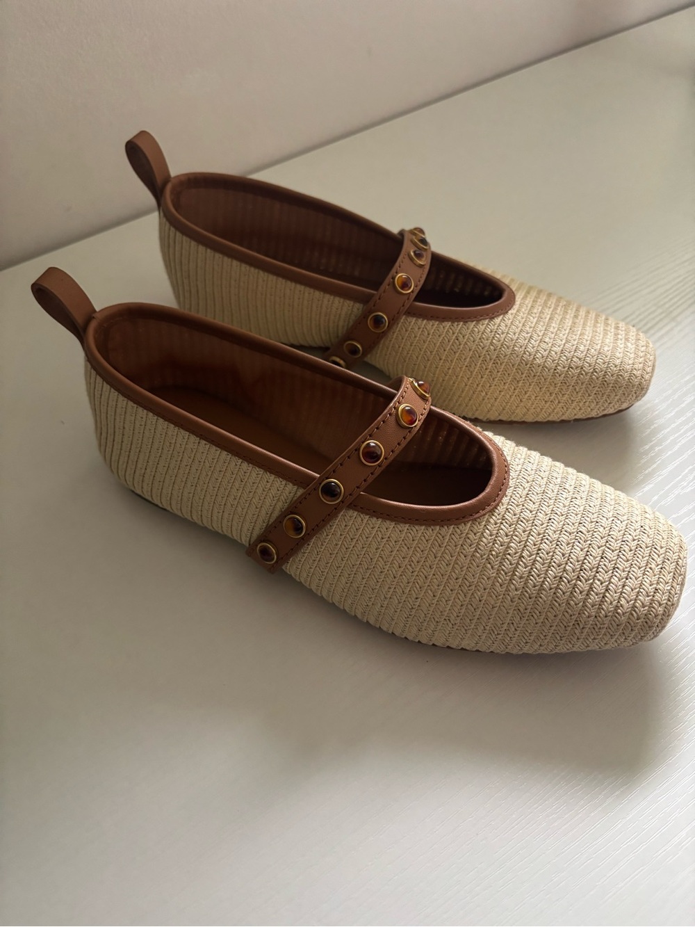 rag & bone Beige Raffia Mary Jane Flats with Brown Leather Strap - Picture 3 of 3